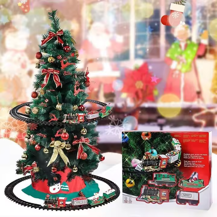 Juego de tren de Navidad con sonidos y luces, juguete de coche de riel eléctrico, Mini tren de juguete para Navidad y decoración del hogar - 1