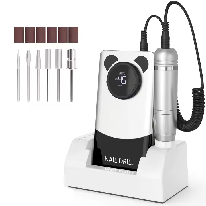 Taladro de uñas eléctrico profesional: lima de uñas recargable de 45000 RPM con puntas y base para uñas de gel acrílico, taladro de uñas profesional, herramientas de forma de pulido de manicura y pedicura para salón en casa - 1