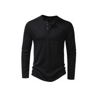 Camisa De Algodón Para Hombre Con Botones Cuello Henley Manga Larga Casual Color Sólido Moda Camisetas Transpirable Ligera Y De Wicking De Humedad - details 4