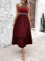Vestido casual de verano sin mangas para mujer, sin espalda, bohemio, con abertura en la playa, negro - details 10