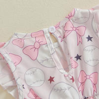 Pudcoco bebé niña mameluco verano sin mangas cuello redondo béisbol estampado Bowknot mono recién nacido mono - details 9