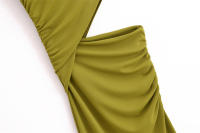 Vestido Midi Cortado Verde para Mujer OUWU Vestido Largo Sin Mangas para Primavera y Verano - details 4
