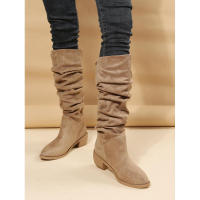 Ots de tacón grueso de ante plisado para mujer, talla grande, novedad, invierno - details 2