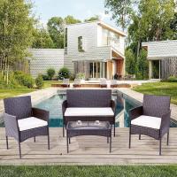 Muebles de Jardín de Ratán, 4 Piezas, Conjuntos de Muebles de Jardín Exterior, 2 Sillones, 1 Sofá, Mesa de Cristal Templado - details 3