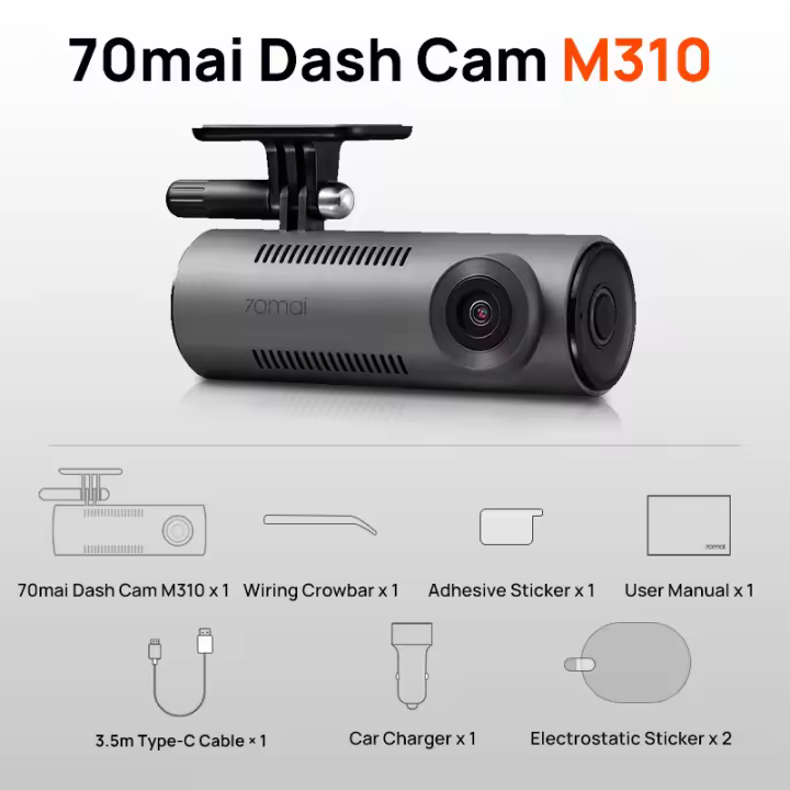 Versión Global 70mai Dash Cam M310 Resolución 1296P 130 ° FOV Control de Voz Inteligente Compatible con Vigilancia de Estacionamiento 24H Visión Nocturna 70mai M310 DVR para Auto - 1