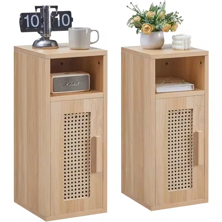 2, Mesa Auxiliar Bohemia con cajón abierto, Mesita de Noche Estrecha Dormitorio, para Dormitorio - 1