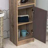 Armario alto para baño, columna de baño con 2 puertas y 2 estantes abiertos, mueble auxiliar de almacenamiento para salón/recepción, 30x24x170 cm, roble y gris. - details 7