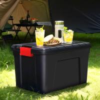 juego de 3 cajas de almacenamiento grandes para bricolaje, 75 L, con cierre a presión, apilable, garaje, Negro - details 18