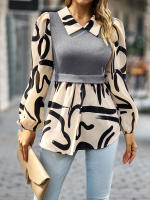 Blusa de manga larga de dos piezas para mujer, camisa de retazos de punto, Top de moda, otoño, 2024 - details 2