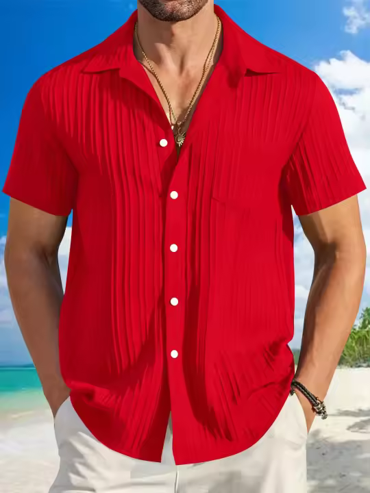 Camisas de manga corta de algodón para hombre, cuello vuelto de Color sólido, estilo informal de playa, talla grande, gran oferta, verano - 1