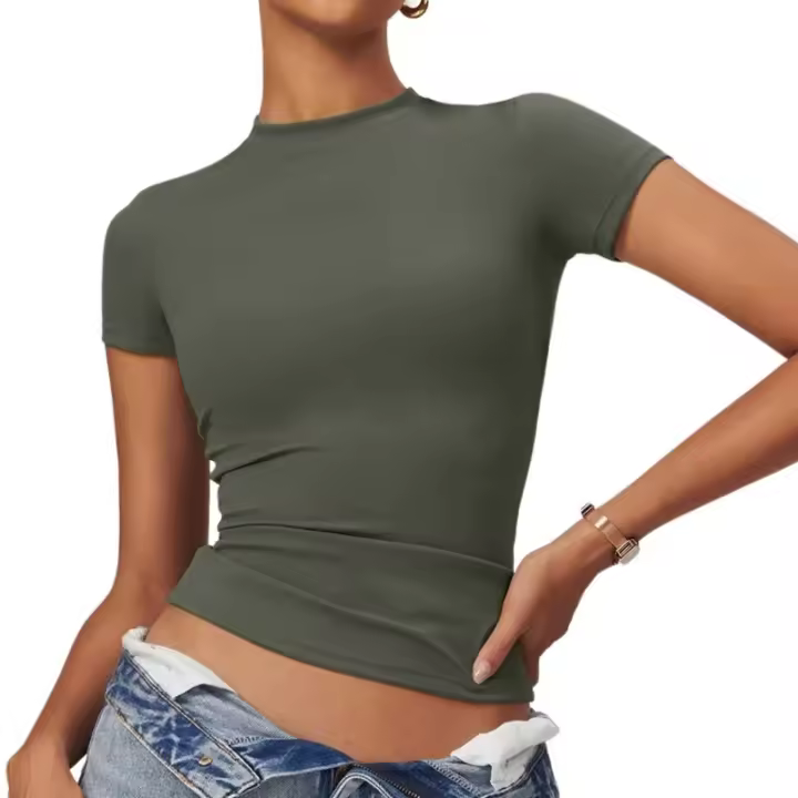 Camiseta deportiva ajustada para mujer, camiseta deportiva de secado rápido de alta elasticidad para fitness, yoga, ropa deportiva de manga corta - 1