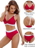 Traje de baño de dos piezas con bloques de color para mujer Bikini sexy con control de barriga y cintura - details 19