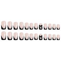 24 piezas de uñas cortas con lazo de almendra, perlas blancas y negras, puntas francesas dulces, uñas postizas artificiales - details 3