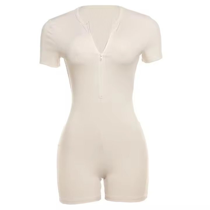 BUNO-Mono de manga corta para mujer con cremallera y cremallera elástica, ropa informal de calle sencilla - 1