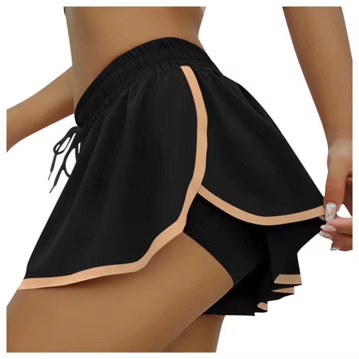 Pantalones cortos de verano para mujer Culottes con cordón, encaje de mariposa, diseño de doble capa, pantalones cortos deportivos, pantalones cortos de entrenamiento - 1