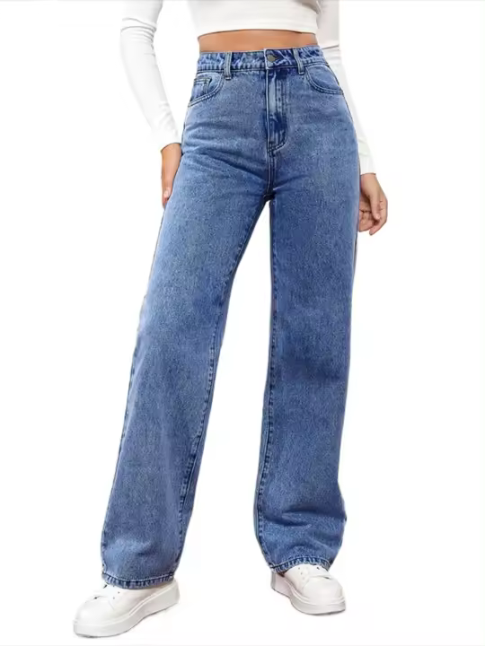 Vaqueros de cintura alta para mujer, pantalones rectos de pierna ancha - 1