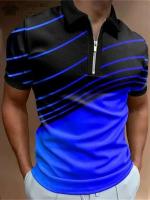 Polo de verano con cremallera para hombre, camiseta de manga corta con cuello con patrón de rayas, camisa de golf holgada informal, camisa Haruku - details 2