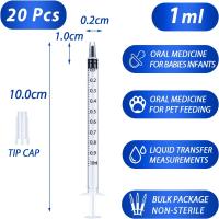 Jeringa de plástico para medir líquidos, con tapa, 1ml/cc, para alimentación de mascotas - details 6