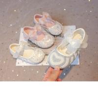 Zapatos con diamantes de imitación para niñas, pajarita de encaje con perlas y corazón grande, vestido plano de princesa a la moda para fiesta de boda, elegante - details 2