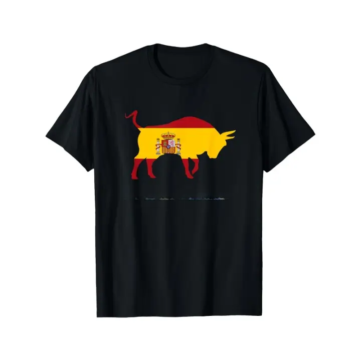 Camiseta gráfica del encierro español: manga corta informal negra con diseño de escudo, corte regular unisex, lavable a máquina, 100% algodón, duradera, cuello redondo, imprescindible para los aficionados españoles, un atuendo festivo cómodo. - 1