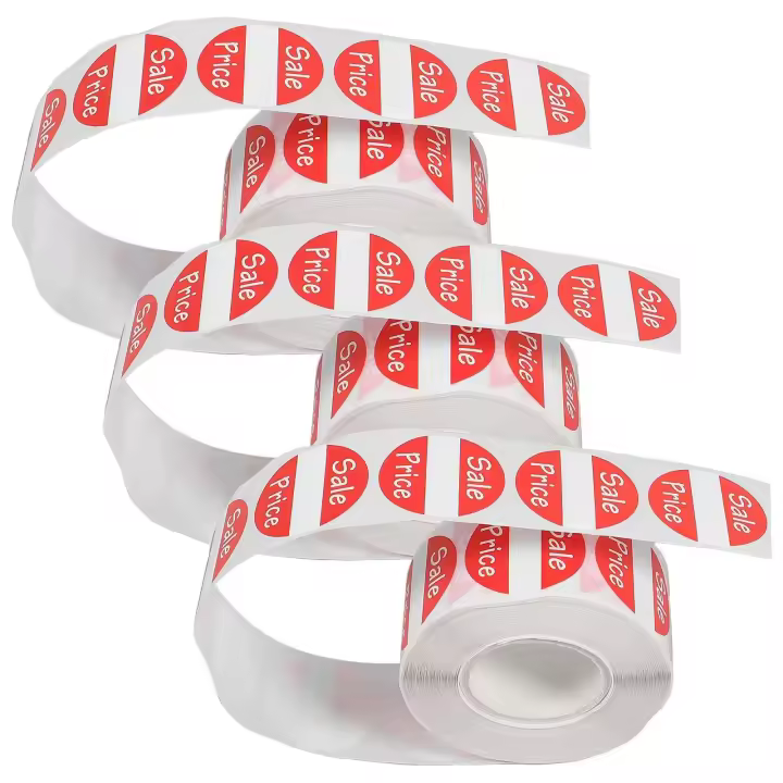 Etiquetas adhesivas redondas autoadhesivas, adhesivos de descuento, pegamento, suministros para tiendas minoristas, precios para pequeñas empresas, 3 rollos - 1