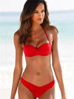 Bikini con Push-Up para mujer, traje de baño liso con tirantes, bañador Sexy con Tanga, ropa de playa para verano, 2024 - details 14