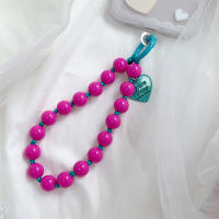 Pulsera coreana con cuentas de corazón de amor para mujer, pulsera colorida y dulce para teléfono, accesorios para iPhone, cordón colgante con cadena antipérdida - details 12