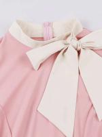 Vestido de Parche de Dos Tonos Vintage con Cuello de Lazo Manga Corta de Verano - details 18