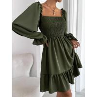 Vestido elegante de moda con cuello cuadrado largo y manga sólida para mujer. - details 20