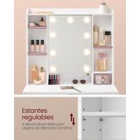 Tocador con Luces LED con Brillo Ajustable, Mesa de Maquillaje con Espejo, Espacioso, Estantes Ajustables, 2 Cajones, Mesa de Maquillaje, Blanco Nube - details 5