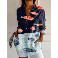 Camisa holgada informal artística estampada a la moda para mujer con botones rectos, Tops S-3XL - details 8