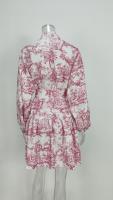 Vestido camisero con cordones estampado Vintage para mujer, moda Primavera Verano, minivestidos plisados ​​de manga larga con volantes para mujer - details 2