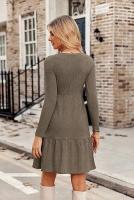 Vestido de manga larga con suéter hasta la rodilla informal con bolsillo y cuello redondo para mujer - details 19