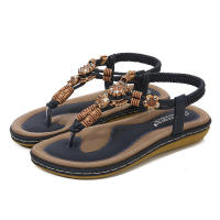 Sandalias de Mujer Verano 2025. Zapatos casuales planos de gran tamaño tejidos con cuentas de madera bohemias - details 1