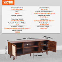 VEVOR-Soporte de TV de ratán de mediados de siglo, soporte de TV moderno con enchufe incorporado, puertos USB, estantes ajustables para sala de estar, sala de medios - details 7
