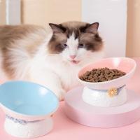 Cuenco de cerámica para gatos, cuenco creativo con boca inclinada para mascotas, base alta, antideslizante, multiusos, cuenco de alimentación para comida de perros, contenedor de agua - details 1