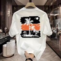 Camiseta Casual de Algodón Hecha en España 100% Gráfico de Palmeras Tropicales y Atardecer - details 3
