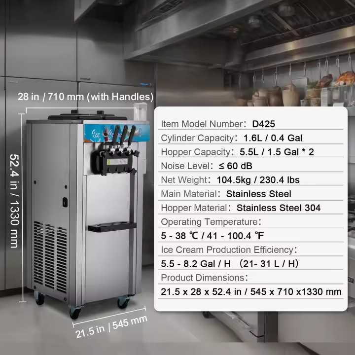 SucceBuy Máquina de Helados Comercial, Cilindros de Acero Inoxidable, Panel LED, Limpieza Automática y Precalentamiento, para Bares de Restaurantes - 1