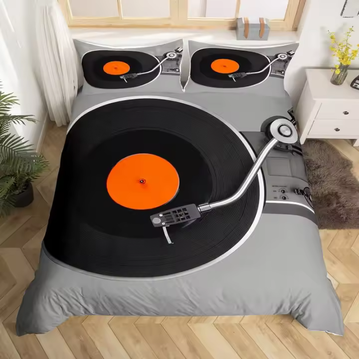 Juego de Ropa de Cama Temática de Música Cubierta de Almohada de Nota Musical en Negro y Blanco - 1