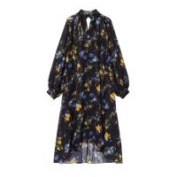 Vestido con estampado para mujer, Falda larga con cuello en V y manga larga, ideal para verano, 2024 - details 0