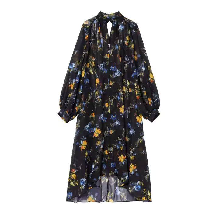 Vestido con estampado para mujer, Falda larga con cuello en V y manga larga, ideal para verano, 2024 - 1
