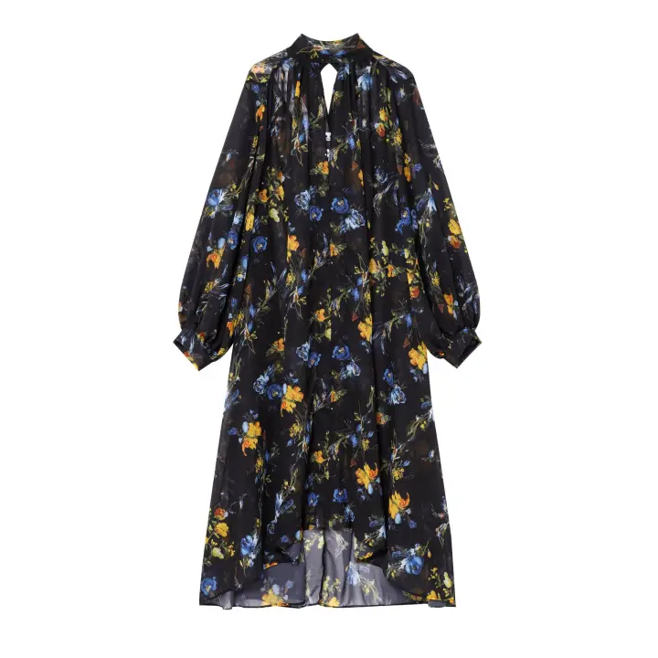 Vestido con estampado para mujer, Falda larga con cuello en V y manga larga, ideal para verano, 2024 - 1