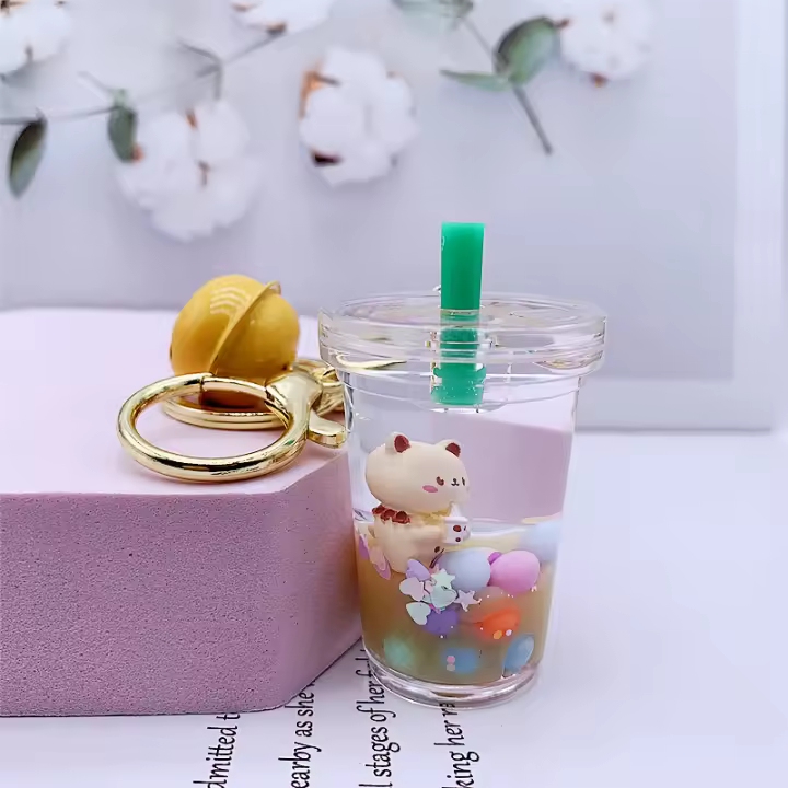 Nuevo producto aceite burbuja flotante oso de té llavero ins Internet celebridad leche taza de té mochila colgante pequeño regalo - 1