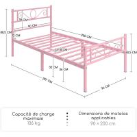 Cama Individual Hierro Cama Metálica para colchón de 90 x 190cm Cama Industrial Estructura Metal - details 96