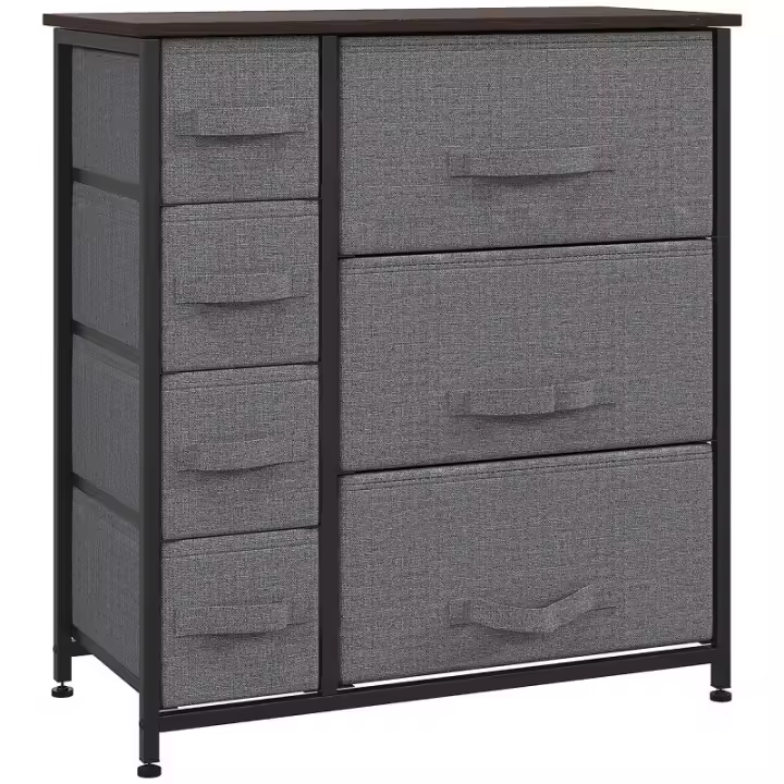 HOMCOM Schubladenschrank Aufbewahrungsschrank mit 7 faltbaren Stoffschubladen, Metallgestell in Holzoptik, grau, 63,5x30x71cm - 1