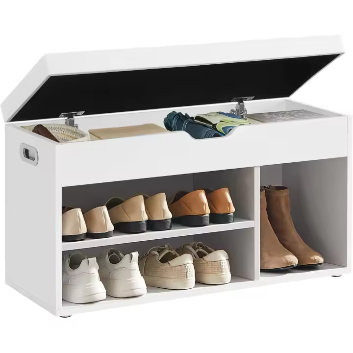 Cojín, Banco de Almacenamiento, 3 Compartimentos, Almacenamiento Oculto, Estantes, Sala de Estar, Pasillo, Dormitorio, Carga 136 kg, Marrón Rústico LHS130B01 - 1