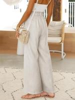Pantalones de mujer de lino de playa pierna recta con bolsillos pantalones femeninos de cintura alta pantalones sueltos trajes moda coreana - details 7
