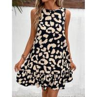 BUNO-Vestido corto informal sin mangas para mujer, ajustado con estampado de leopardo minivestido, estilo veraniego. - details 4