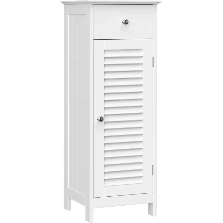 Armario de Baño, Armario de Baño Estrecho, Armario de Almacenaje, Armario Pequeño, con Cajón, Puerta de Persiana, para Baño, Salón, Dormitorio, 30 x 32 x 87 cm, Blanco BBC43WT - 1