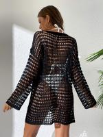 Elegante Cubierta de Punto con Cuello Redondo y Manga Larga Vestido de Playa de Ligero para Verano con Diseño Hueco, Protección Solar, Tela Transpirable - details 6